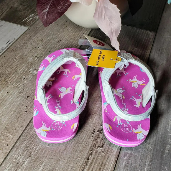 NWT Cat & Jack Horse Unicorn Flip Flops Sandals Pink White Little Girls Size 7/8 - Picture 8 of 12
